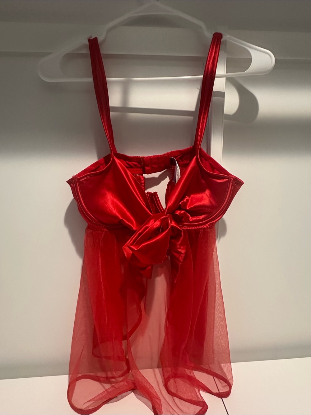 Red Satin & Sheer Babydoll Lingerie